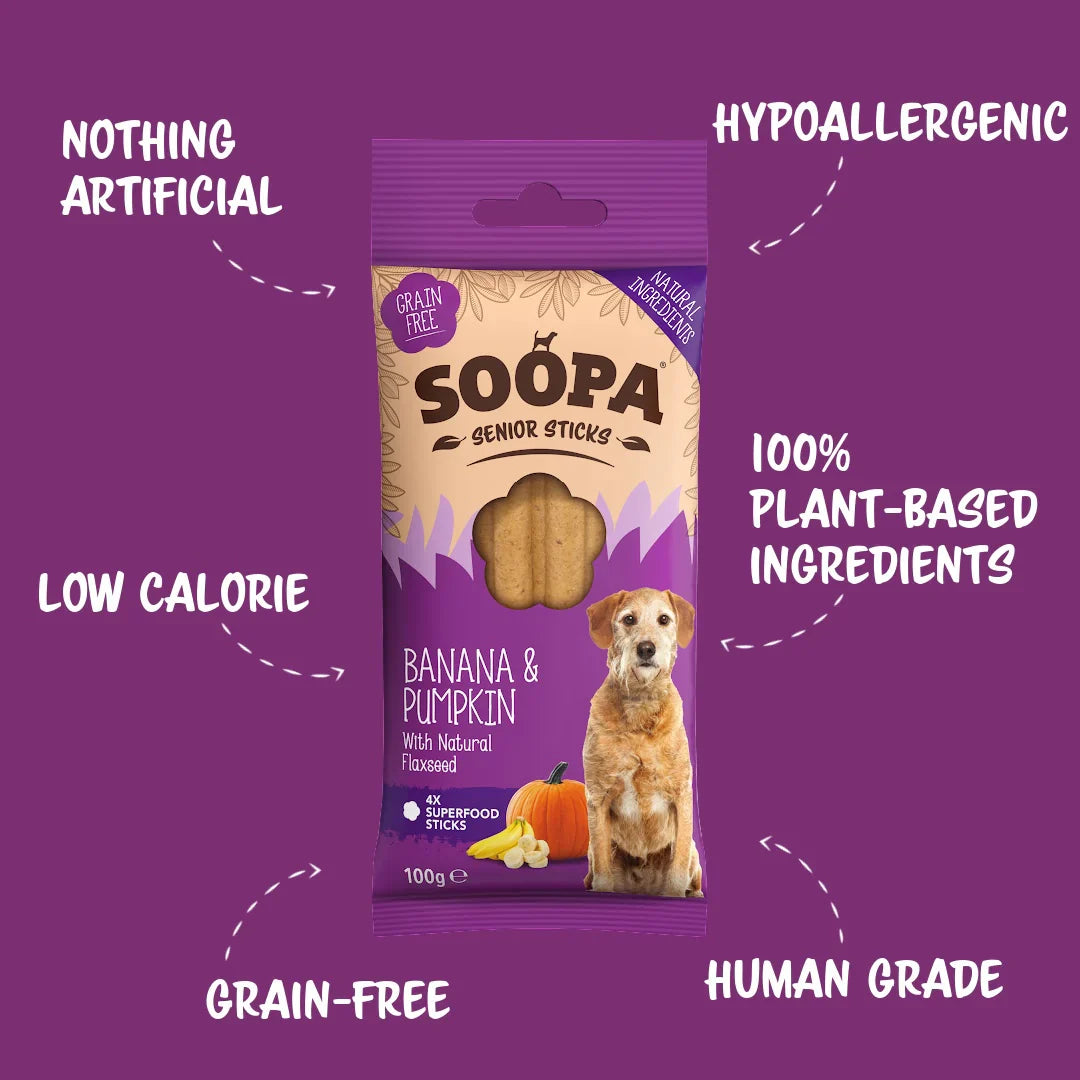 Soopa Superfood Dental Sticks Senior Banana & Pumpkin - Nutritious & Hypoallergenic Dog Treats