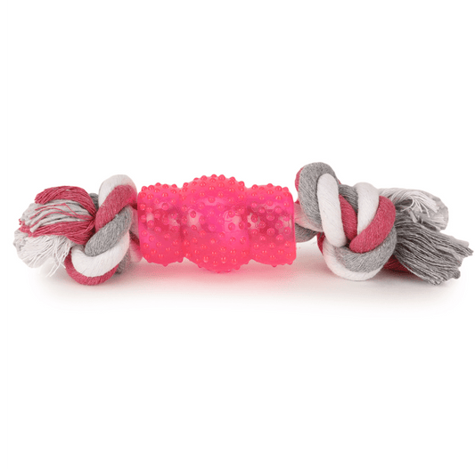 Basil Cotton Rope Rubber Chew Toy with Hard TPR Centre for Dogs (Pink)