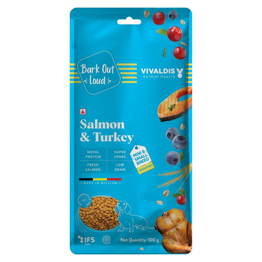 Bark Out Loud Salmon & Turkey Mini & Small Breed Adult Dog Dry Food (100g)